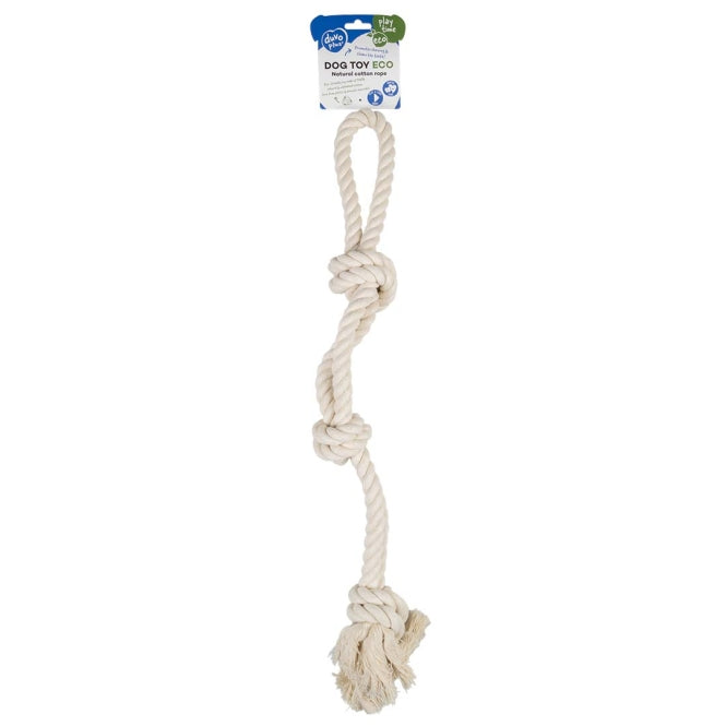 Baumwollseil für Hunde – ECO mit 3 Knoten & Schlaufe, weiß – Bild 2