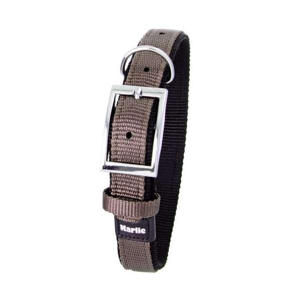 Hundehalsband – ASP mit Zugentlastung, doubliert, Grau/Schwarz, 65cm/40mm