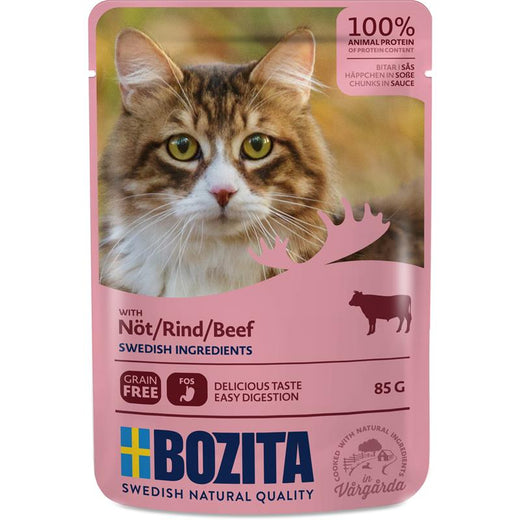 Katzennassfutter Häppchen in Soße mit Rind 85g, 12er Pack – Bozita