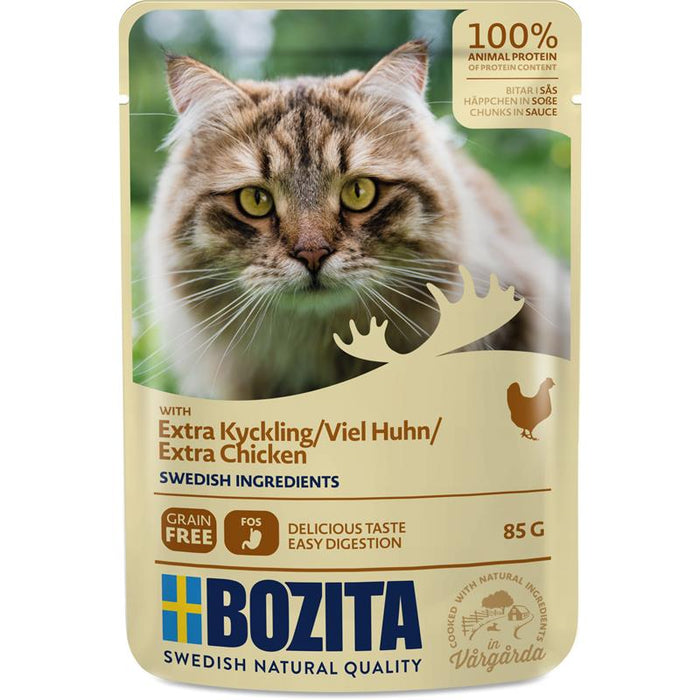 Katzennassfutter Häppchen in Soße mit viel Hühnchen 85g, 12er Pack – Bozita