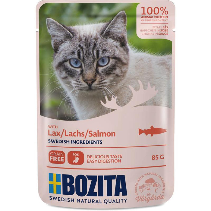 Katzennassfutter Häppchen in Soße mit Lachs 85g, 12er Pack – Bozita