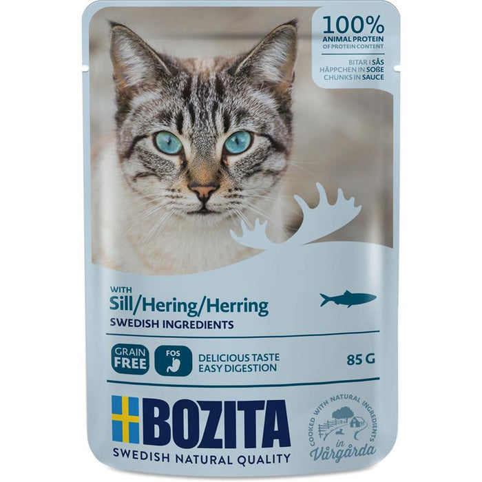 Katzennassfutter Häppchen in Soße mit Hering 85g, 12er Pack – Bozita