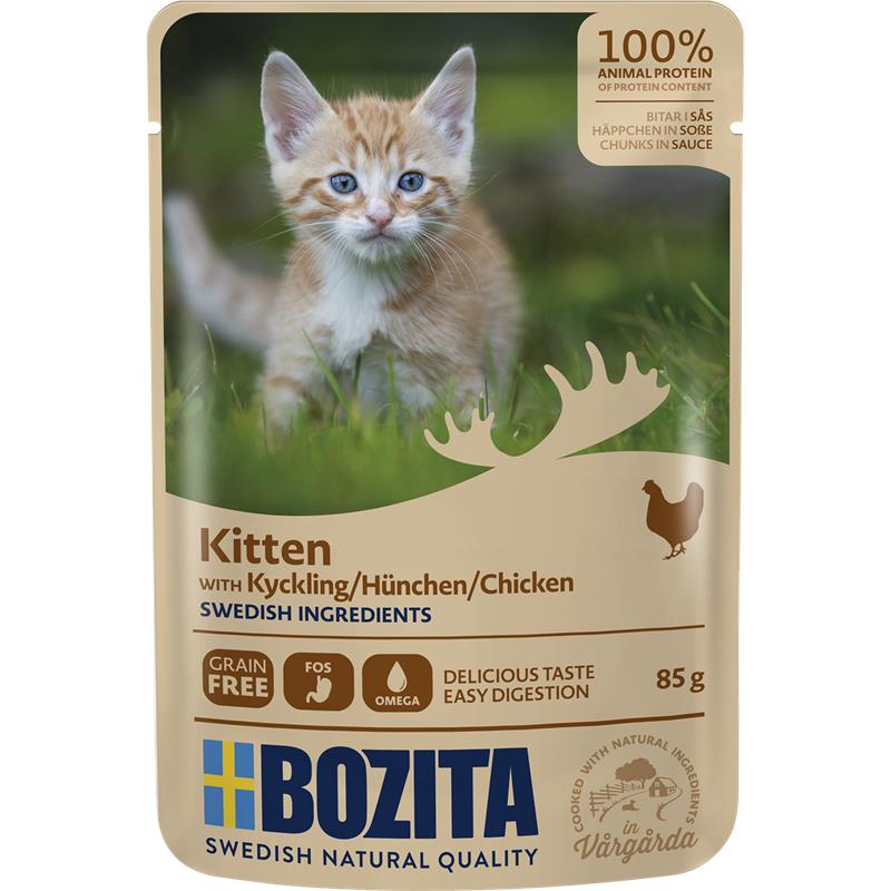 Katzennassfutter Häppchen in Soße Hühnchen für Kitten 85g, 12er Pack – Bozita