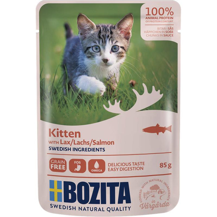 Katzennassfutter Häppchen in Soße Lachs für Kitten 85g, 12er Pack – Bozita