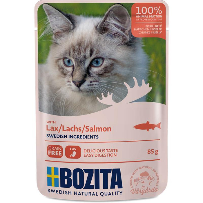 Katzennassfutter Häppchen in Gelee mit Lachs 85g, 12er Pack – Bozita