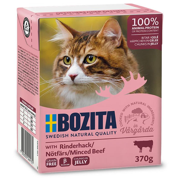 Katzennassfutter Tetra Recard Häppchen in Gelee Rinderhack 370g, 6er Pack – Bozita Cat