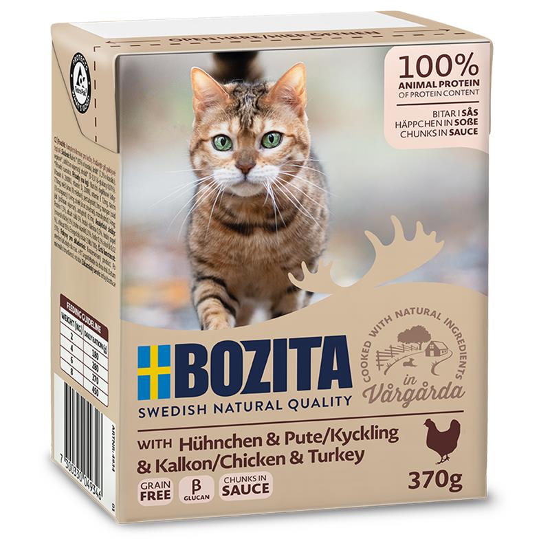 Katzennassfutter Tetra Recard Häppchen in Soße Huhn & Pute 370g, 6er Pack – Bozita Cat