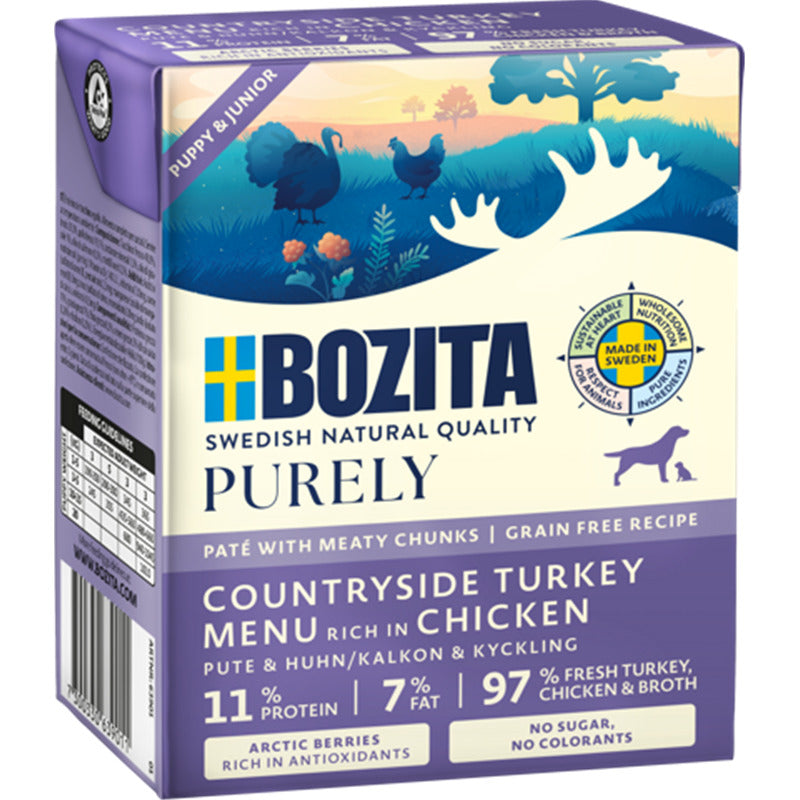 Hundenassfutter Dog Tetra Purely Pate Puppy & Junior mit Pute & Huhn 370g, 6er Pack – Bozita