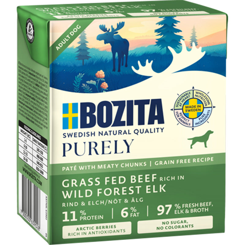 Hundenassfutter Dog Tetra Purely Pate mit Rind & Elch 370g, 6er Pack – Bozita