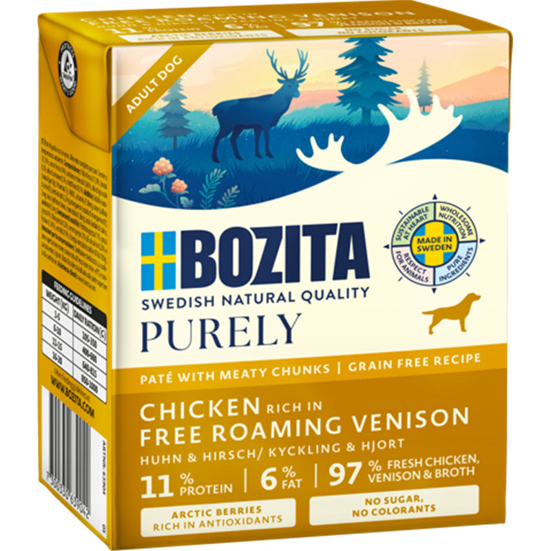 Hundenassfutter Dog Tetra Purely Pate mit Huhn & Hirsch 370g, 6er Pack – Bozita