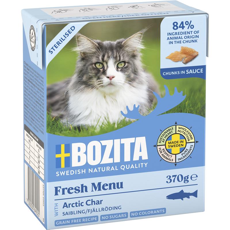 Katzennassfutter Cat Tetra Recard Häppchen in Sauce Sterilised mit Saibling 370g, 6er Pack – Bozita
