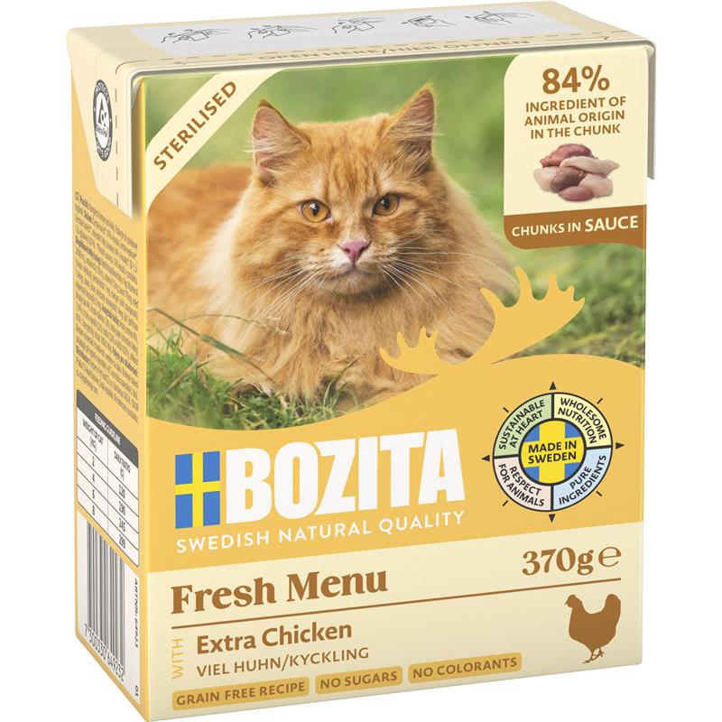 Katzennassfutter Cat Tetra Recard Häppchen in Sauce Sterilised mit viel Huhn 370g, 6er Pack – Bozita
