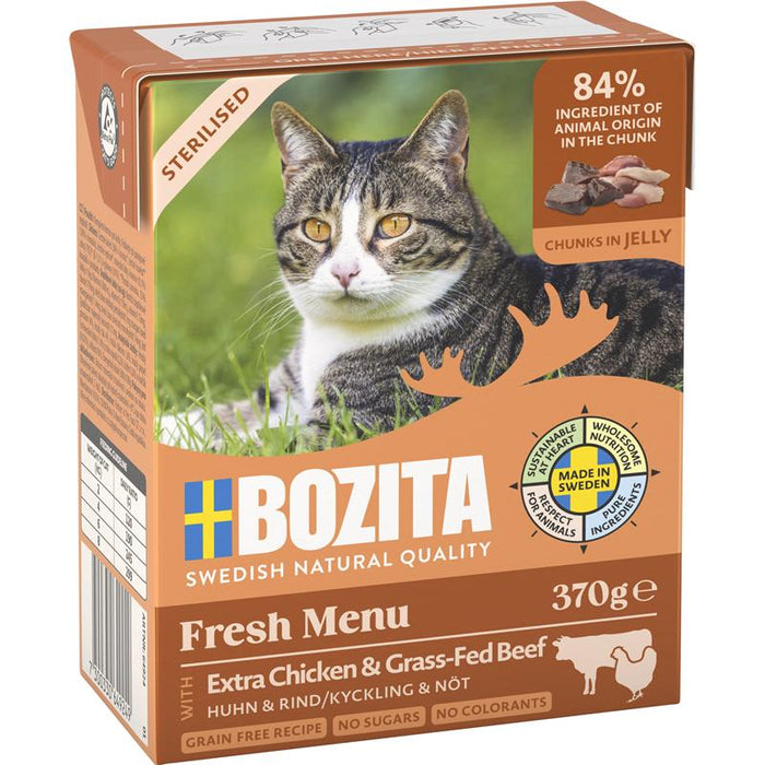 Katzennassfutter Cat Tetra Recard Häppchen in Gelee Sterilised mit Huhn & Rind 370g, 6er Pack – Bozita