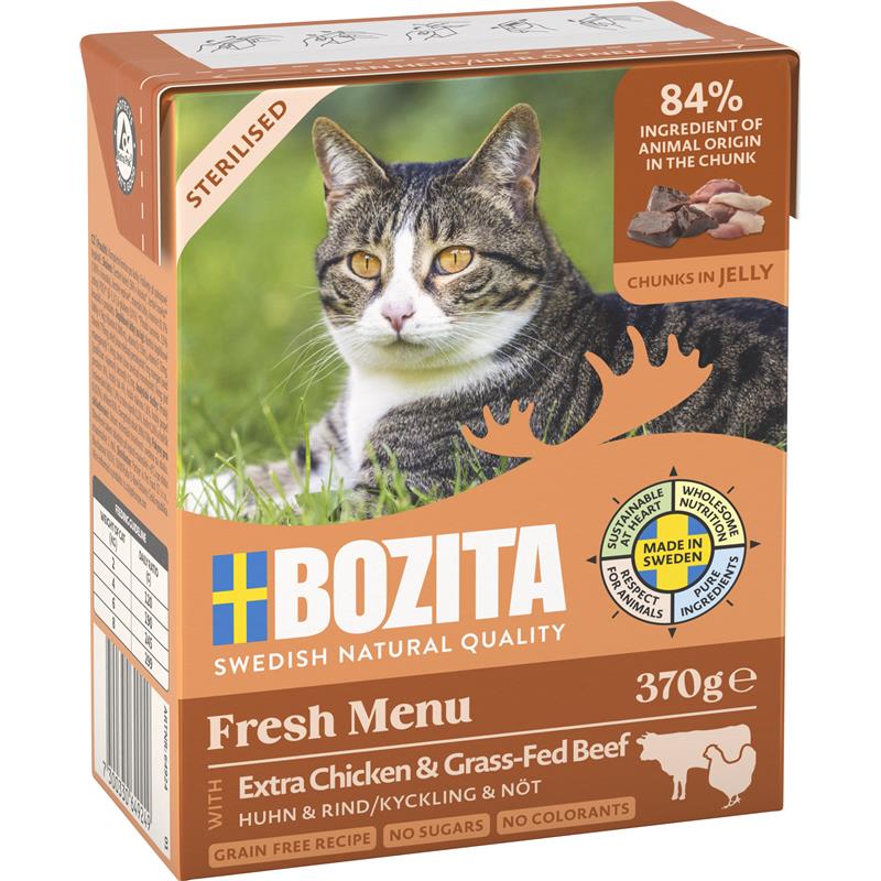 Katzennassfutter Cat Tetra Recard Häppchen in Gelee Sterilised mit Huhn & Rind 370g, 6er Pack – Bozita