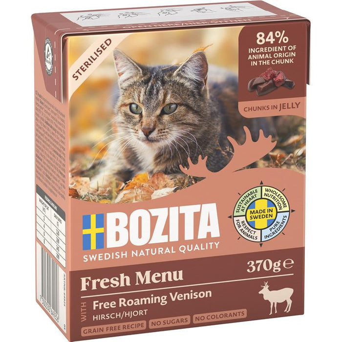 Katzennassfutter Cat Tetra Recard Häppchen in Gelee Sterilised mit Hirsch 370g, 6er Pack – Bozita
