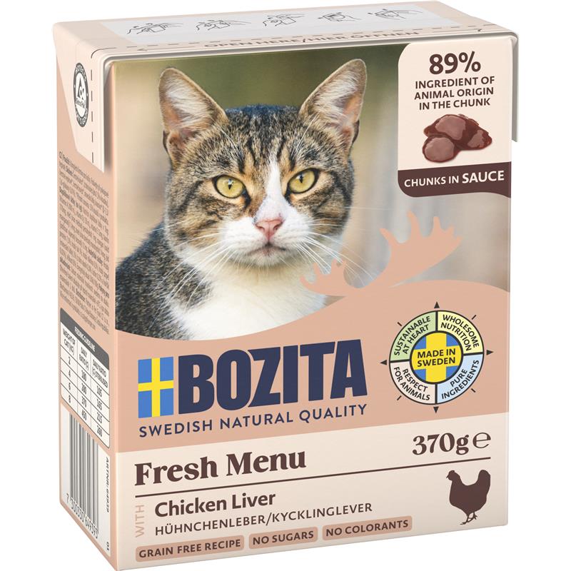 Katzennassfutter Cat Tetra Recard Häppchen in Sauce mit Hühnchenleber 370g, 6er Pack – Bozita
