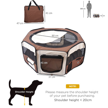 PawHut Portable Cat Dog Playpen Pet Puppy Rabbit Guinea Pig Pen Run Dia 90 X 41H Cm Indoor & Outdoor Brown