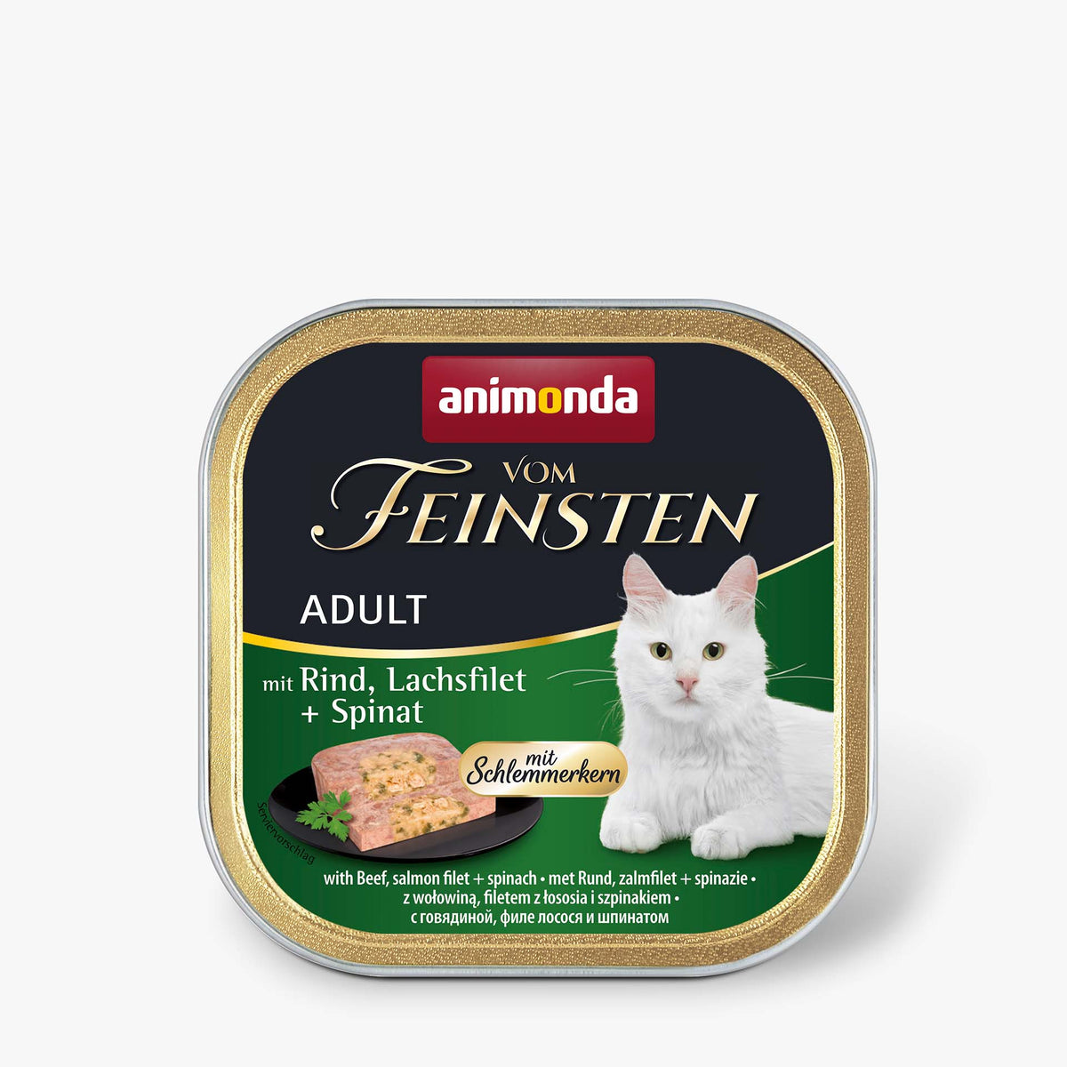 Katzennassfutter vom Feinsten mit Schlemmerkern mit Rind, Lachsfilet & Spinat 100g, 32er Pack – Animonda Cat