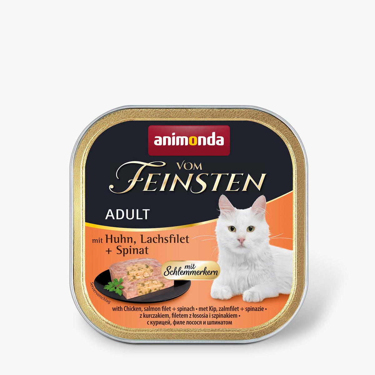Katzennassfutter vom Feinsten mit Schlemmerkern mit Huhn, Lachfilet & Spinat 100g, 32er Pack – Animonda Cat