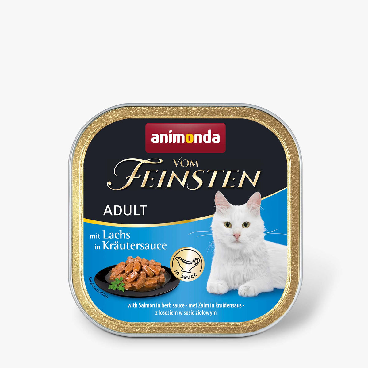 Katzennassfutter Vom Feinsten mit Lachs in Kräutersauce 100g, 32er Pack – Animonda Cat
