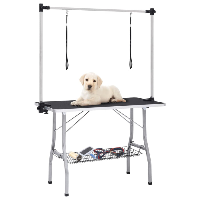 Vidaxl Adjustable Dog Grooming Table with 2 Loops and Storage Shelf-0