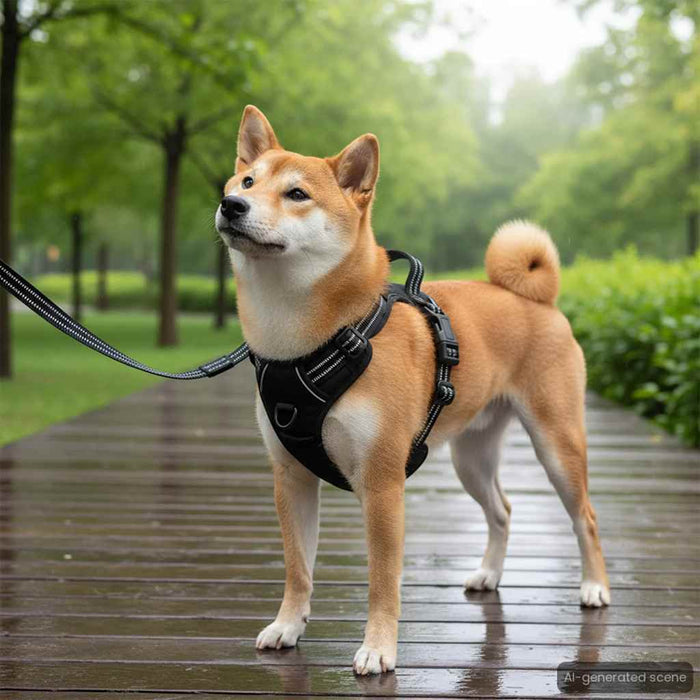 VidaXL dog harness with leash and collar adjustable xl black-0