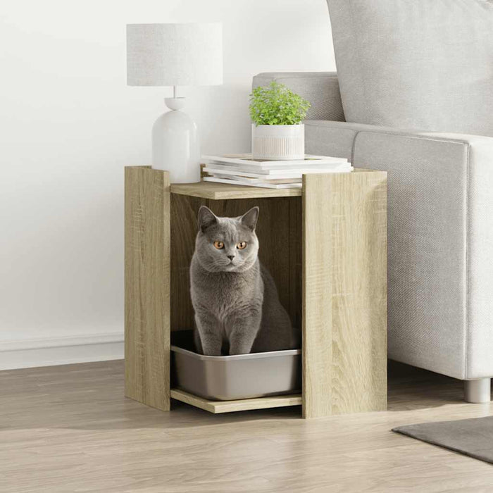 Vidaxxl cat litter box 42x42x51 cm finished wood sonoma oak colored-0