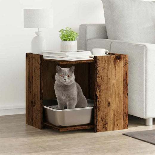 Vidaxxl cat litter box 53x53x51 cm finished wood, old wood-colored-0