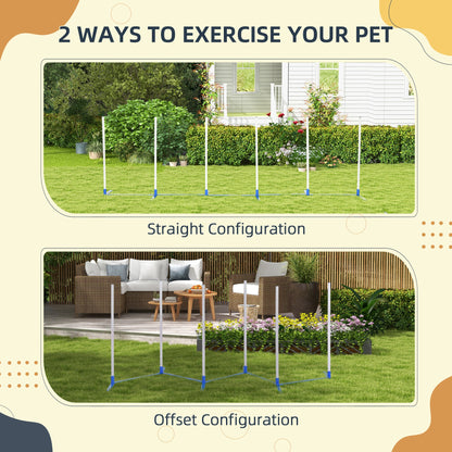 PawHut Dog Agility Equipment Training Adjustable Obstacle Course Set With 6 Weaves Poles Storage Bag For Pet Outdoor Games Exercise