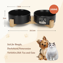 Ceramic Cat & Dog Bowls – 2-Piece 400 ml Feeding Set with Non-Slip Bamboo Stand for Cats, Puppies & Small Dogs