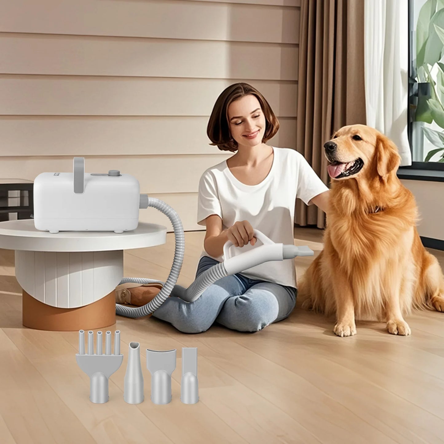 Nobleza Pet Blower Professional Dog Dryer 2000W, Pet Hair Dryer with 4 Nozzles, 3 Speeds and Adjustable Temperature, 2m Extendable Hose, Ideal for Grooming Salons and Homes