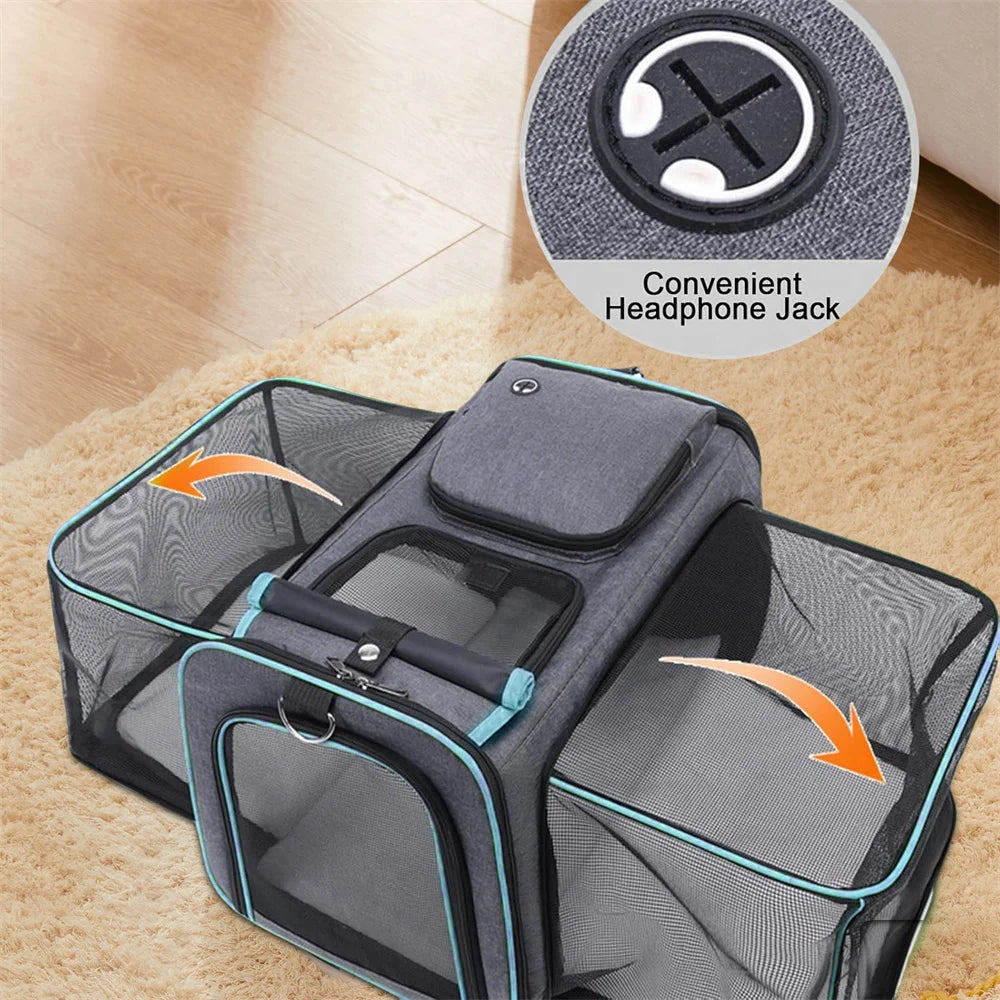 Large Capacity Cat Carrier Bag Soft Side Backpack Cat Pet Carriers Expandable Cat Travel Bags Transport For Small Dogs Cats