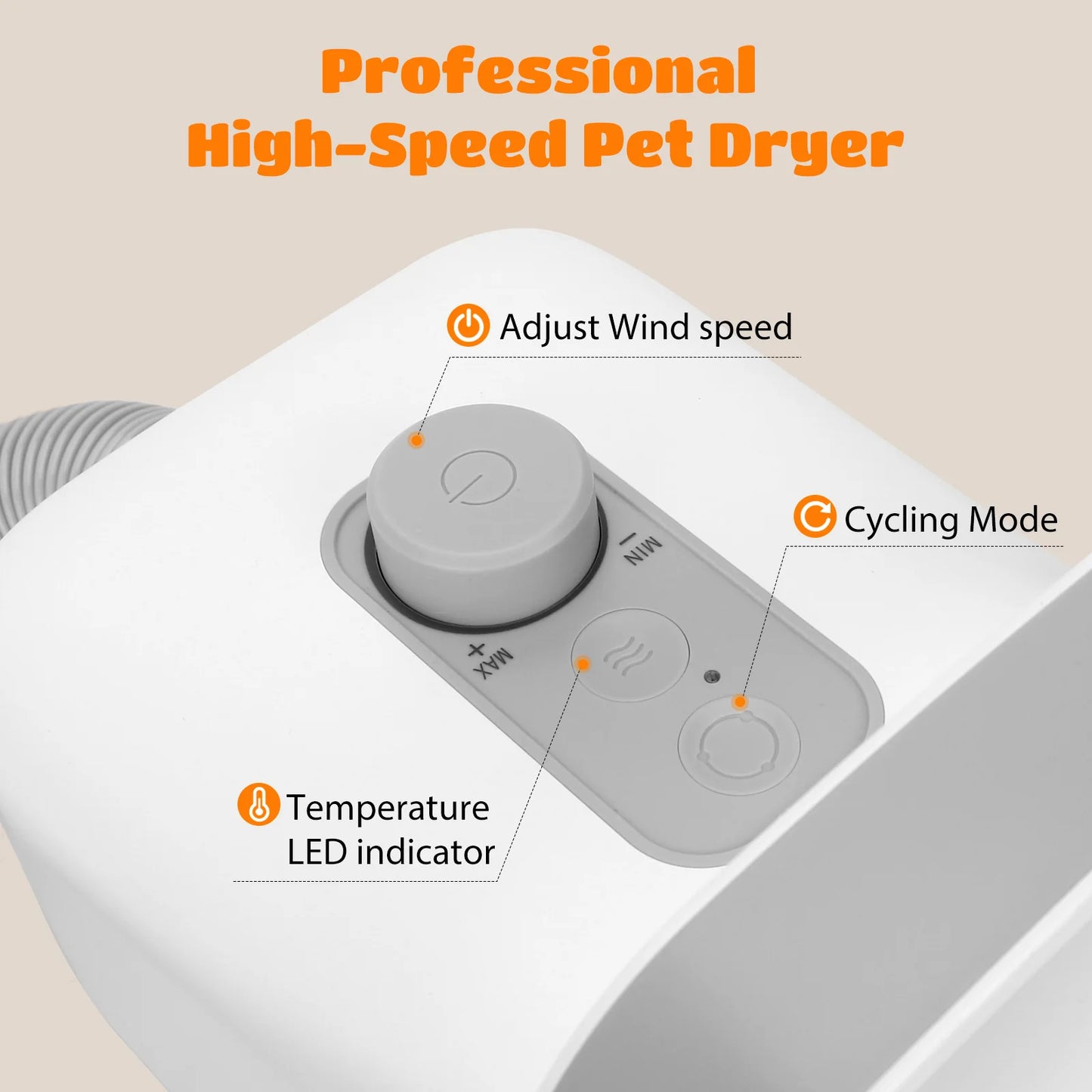 Nobleza Pet Blower Professional Dog Dryer 2000W, Pet Hair Dryer with 4 Nozzles, 3 Speeds and Adjustable Temperature, 2m Extendable Hose, Ideal for Grooming Salons and Homes