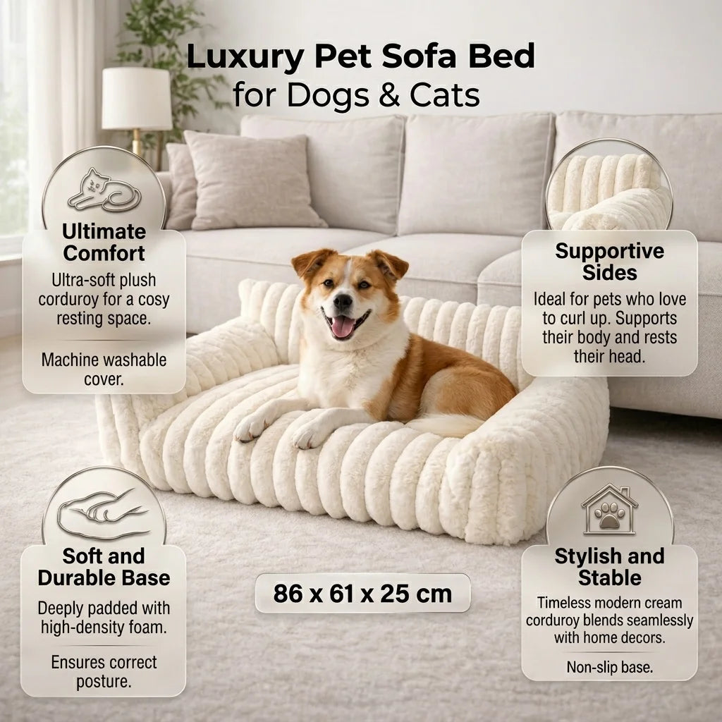 Premium Soft Corduroy Fleece Pet Couch Bed Sofa for Dogs and Cats Best Quality Comfortable Indoor Pet Chair with Supportive Back