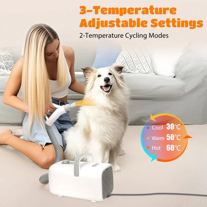 Nobleza Pet Blower Professional Dog Dryer 2000W, Pet Hair Dryer with 4 Nozzles, 3 Speeds and Adjustable Temperature, 2m Extendable Hose, Ideal for Grooming Salons and Homes