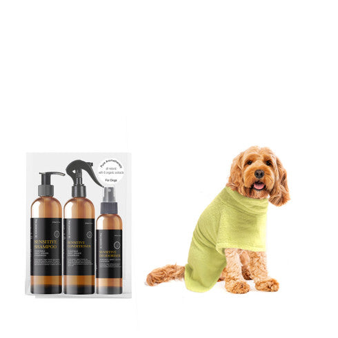 Geschenkset: Bambus-Bademantel und sensitive Fellpflege