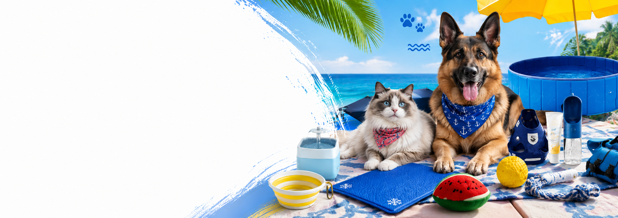 Hund und Katze mit Sommerprodukten von Arflonia Pets