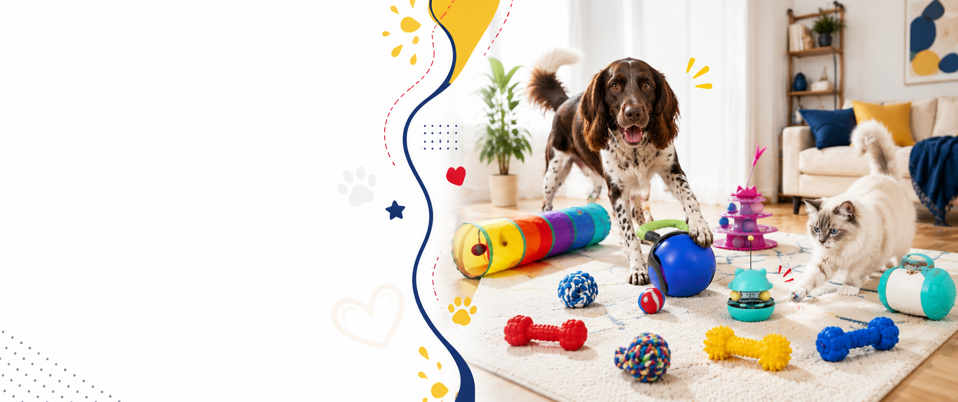 Deutscher Schäferhund und Ragdoll-Katze mit Spielweltprodukten von Arflonia Pets