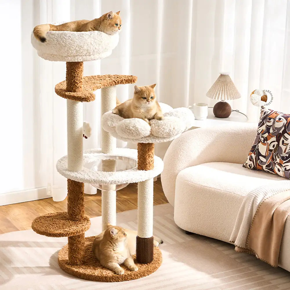 Scratching Post Cat Tree Flower Multi-Level Cat Climbing Frame with Space Capsule