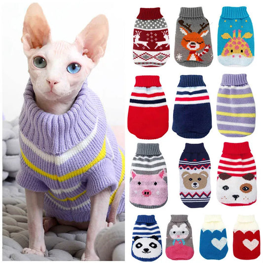 Christmas Elk Dog Clothes - Cartoon Pattern Winter Sweater for Small Dogs Cats & Puppies