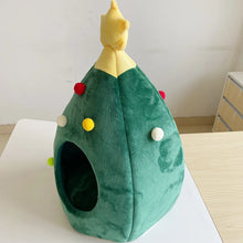 Christmas Dog & Cat Bed - Winter Warm Soft Pet Cave Tent with Christmas Tree Design & Cozy Mat