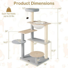 Modern Cat Tree 44 Inch Multi-level Cat Tower with Removable Padded Top Perch-Natural