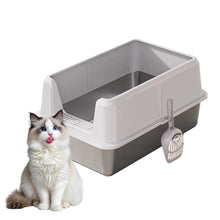 Non-stick stainless steel cat litter box, side opening, splash-proof and leak-proof, large metal cat litter box with lid