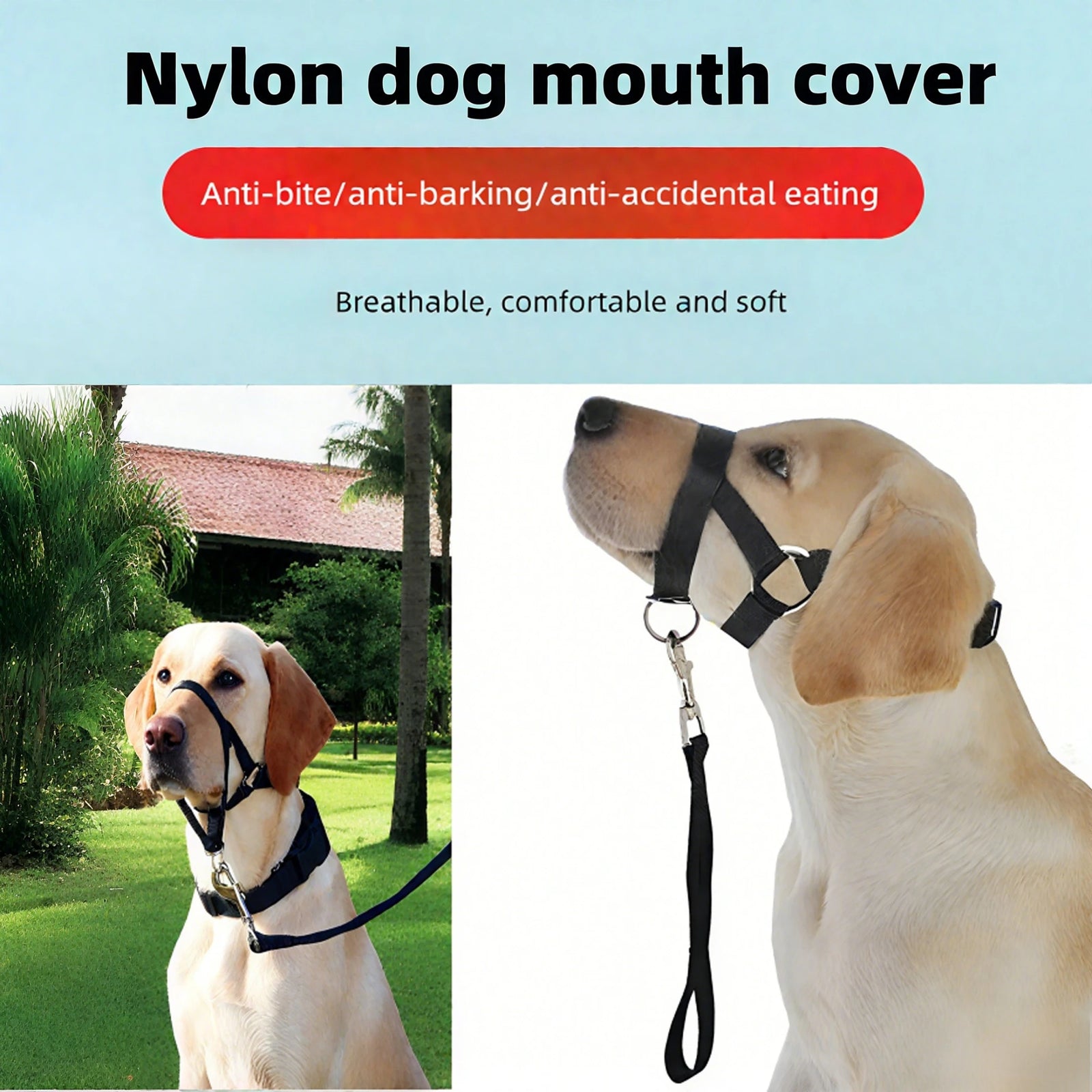 Dog Muzzle Collar - Adjustable Training Halter - Anti-Bite Pet Leash - Dog Safety Accessory