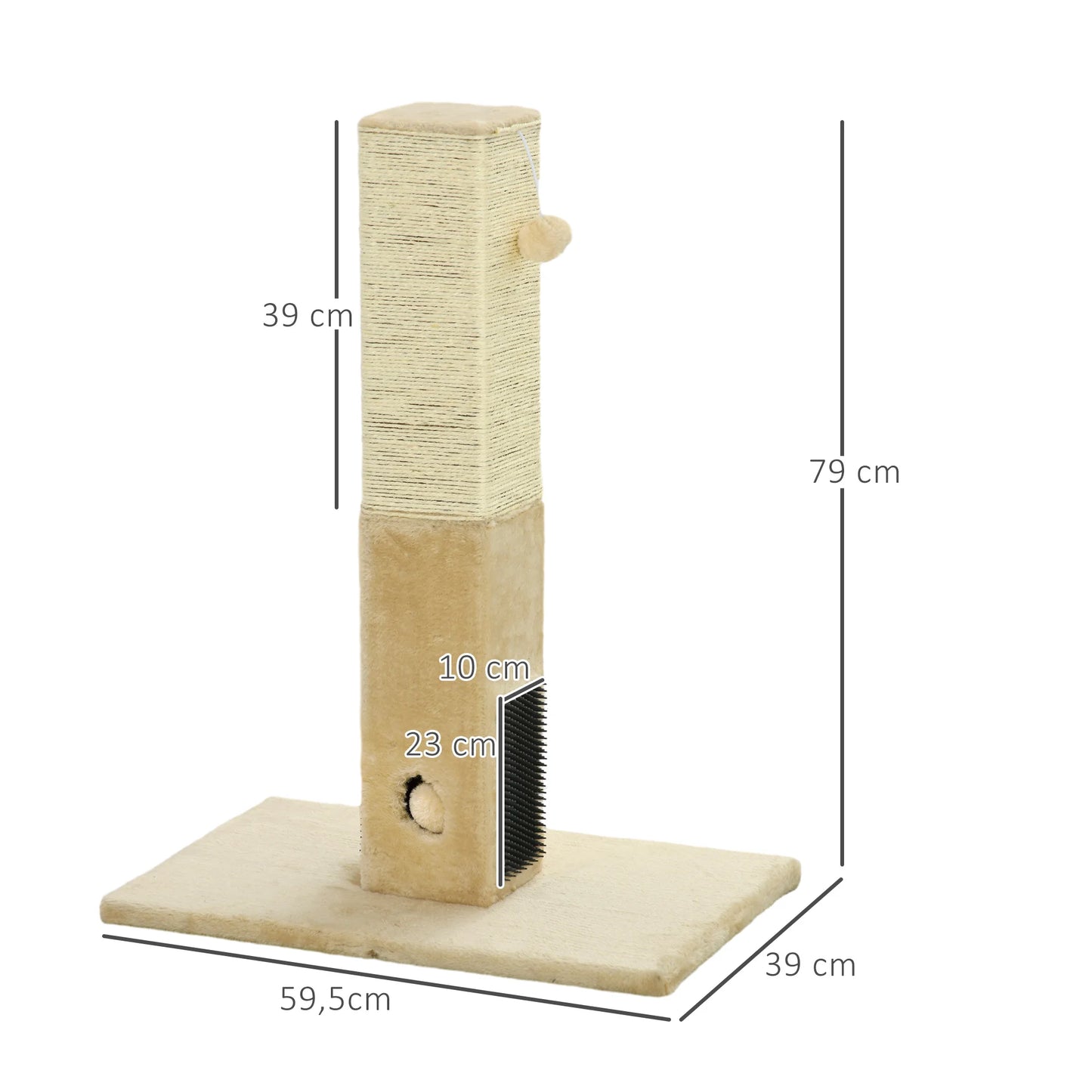 Pawhut Cat Scratching Post 79 cm Cat Scratcher with Hanging Ball Jute Post 59.5X39X79 cm Beige and Cream