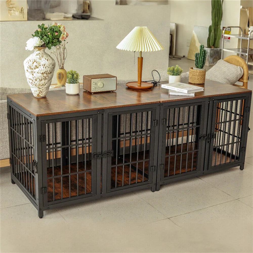 Heavy Duty Dog Crate - 4 Door Kennel with Divider for Large Dogs