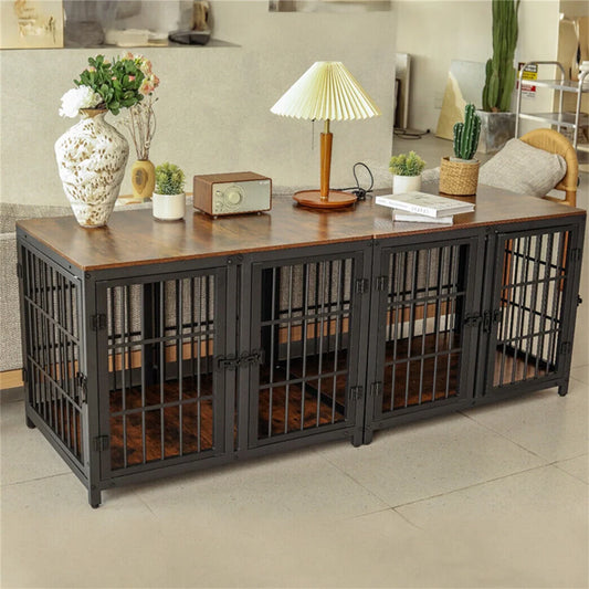 Heavy Duty Dog Crate - 4 Door Kennel with Divider for Large Dogs