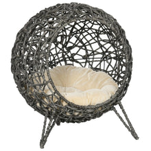 Rattan Cat Bed – Elevated Ball-Shaped Cat House with Removable Cushion for Indoor Cats