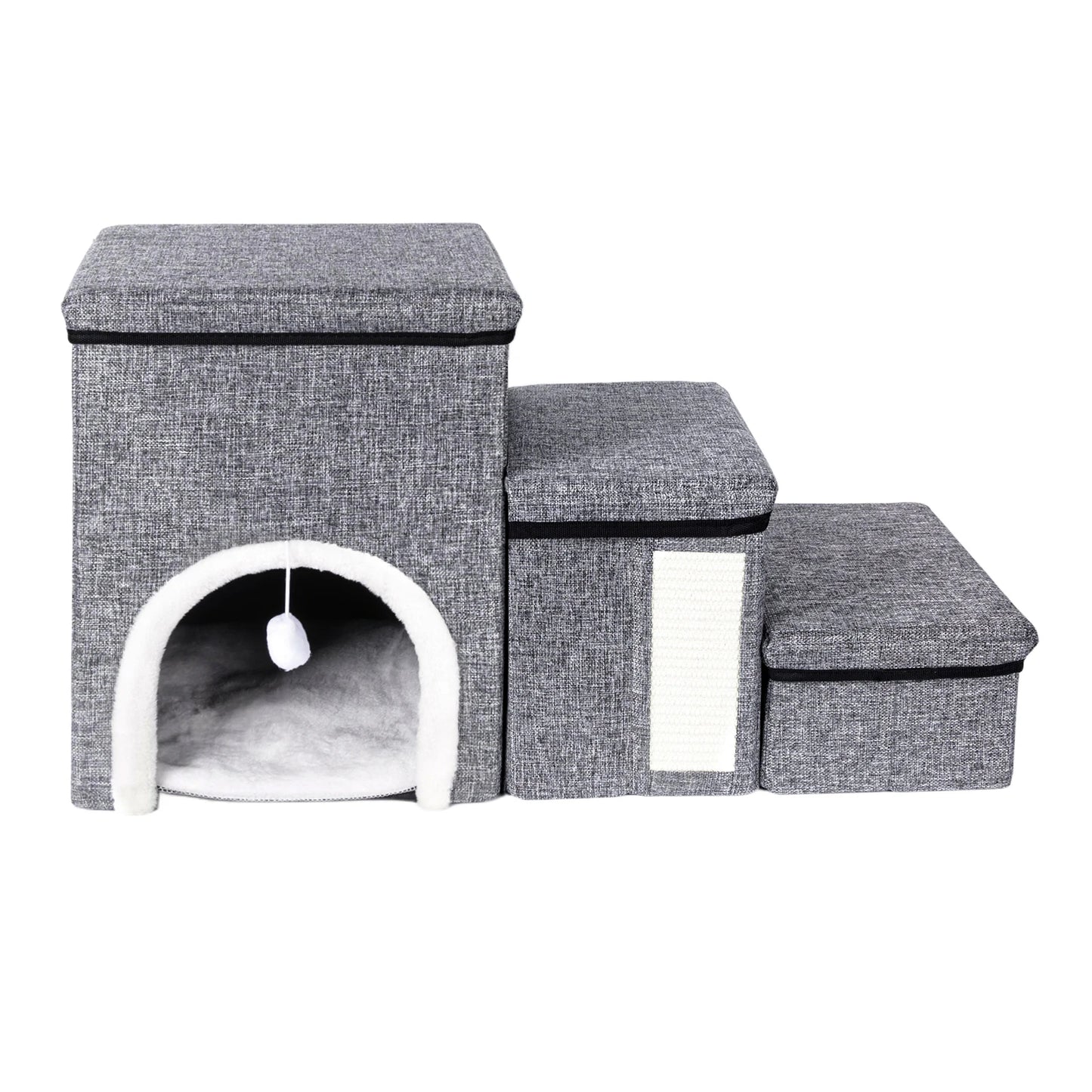 Foldable Cats Dogs Stairs with 3 Wider Steps Pet Stairs for Storage Climbing Resting and Playing
