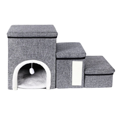 Foldable Cats Dogs Stairs with 3 Wider Steps Pet Stairs for Storage Climbing Resting and Playing